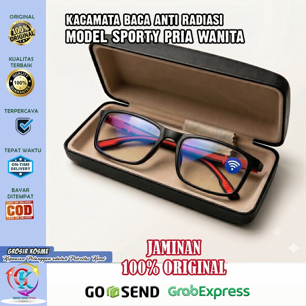 GK Kacamata Baca  Anti Radiasi Blueray Desain Sporty - Unisex, Auto Focus Tersedia +1.00 hingga +4.0