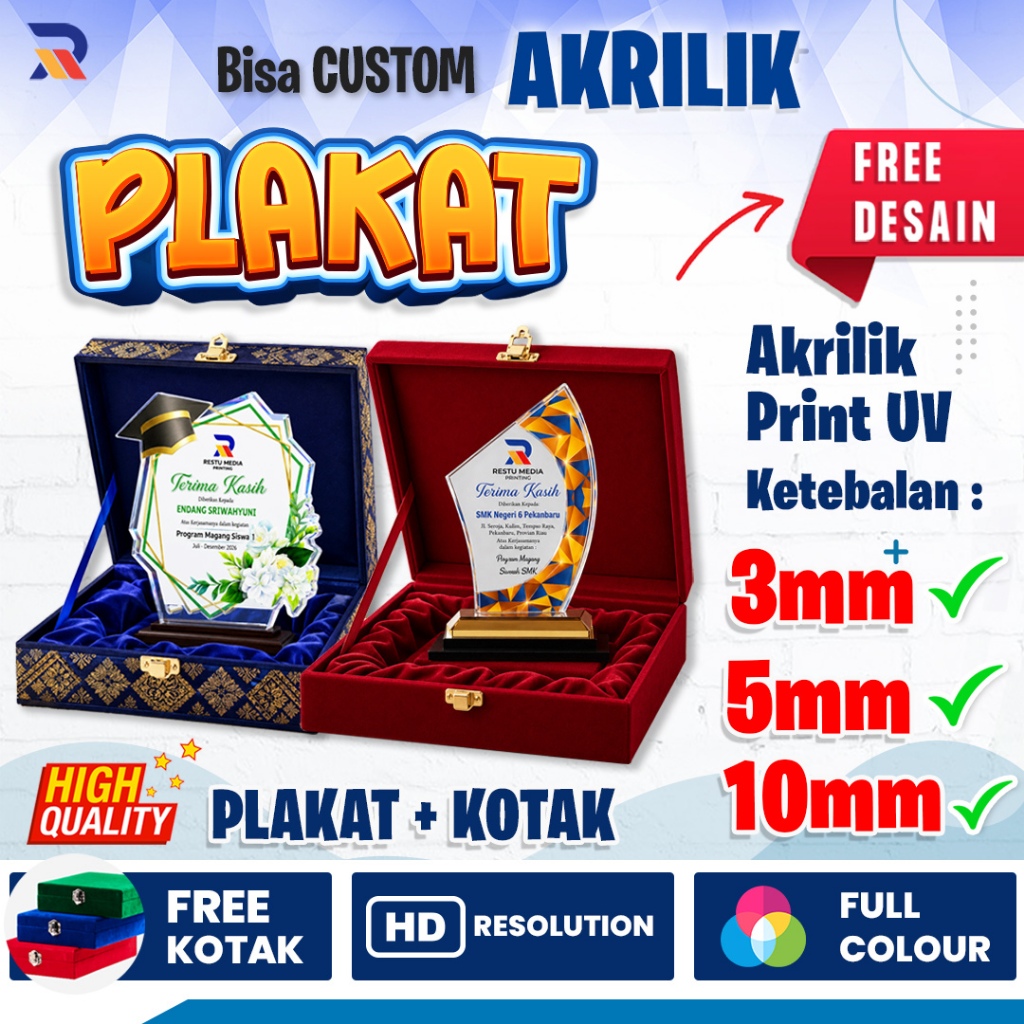 Plakat Akrilik Custom + Kotak Bludru/Songket PREMIUM | Plakat Akrilik 3mm, 5mm, 10mm |  Plakat Souve