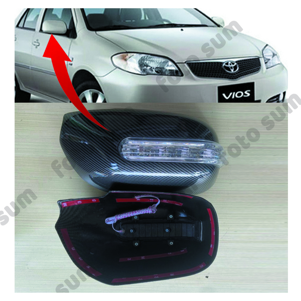 cover spion CARBON + lampu untuk vios limo ex taxi 2003-2005 mirror cover vios gen 1 satu set 2 pcs