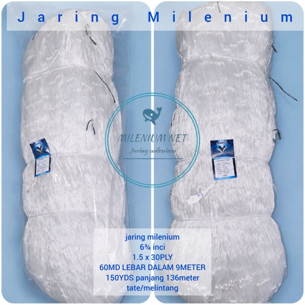 jaring milenium/jaring pukat/jaring 6¾inci ply30 60md 150yds tate