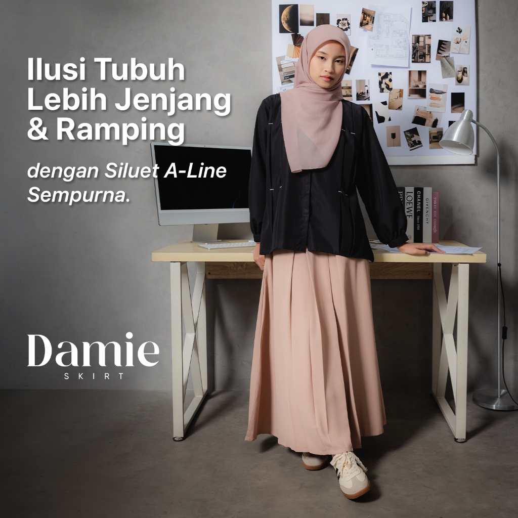 JILBRAVE Damie Skirt Rok Wanita Panjang Korean Style Polos Twill