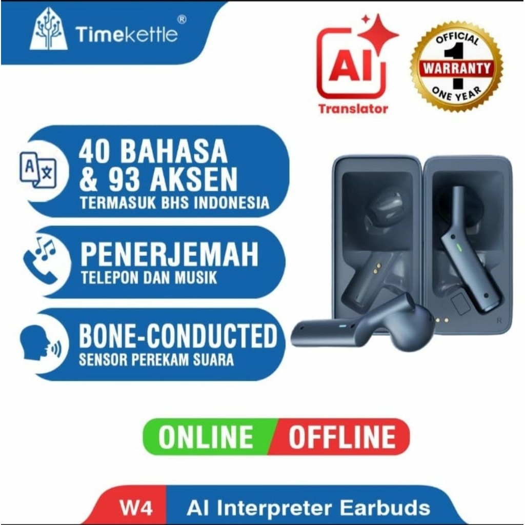 TimeKettle W4 AI Interpreter Earbuds