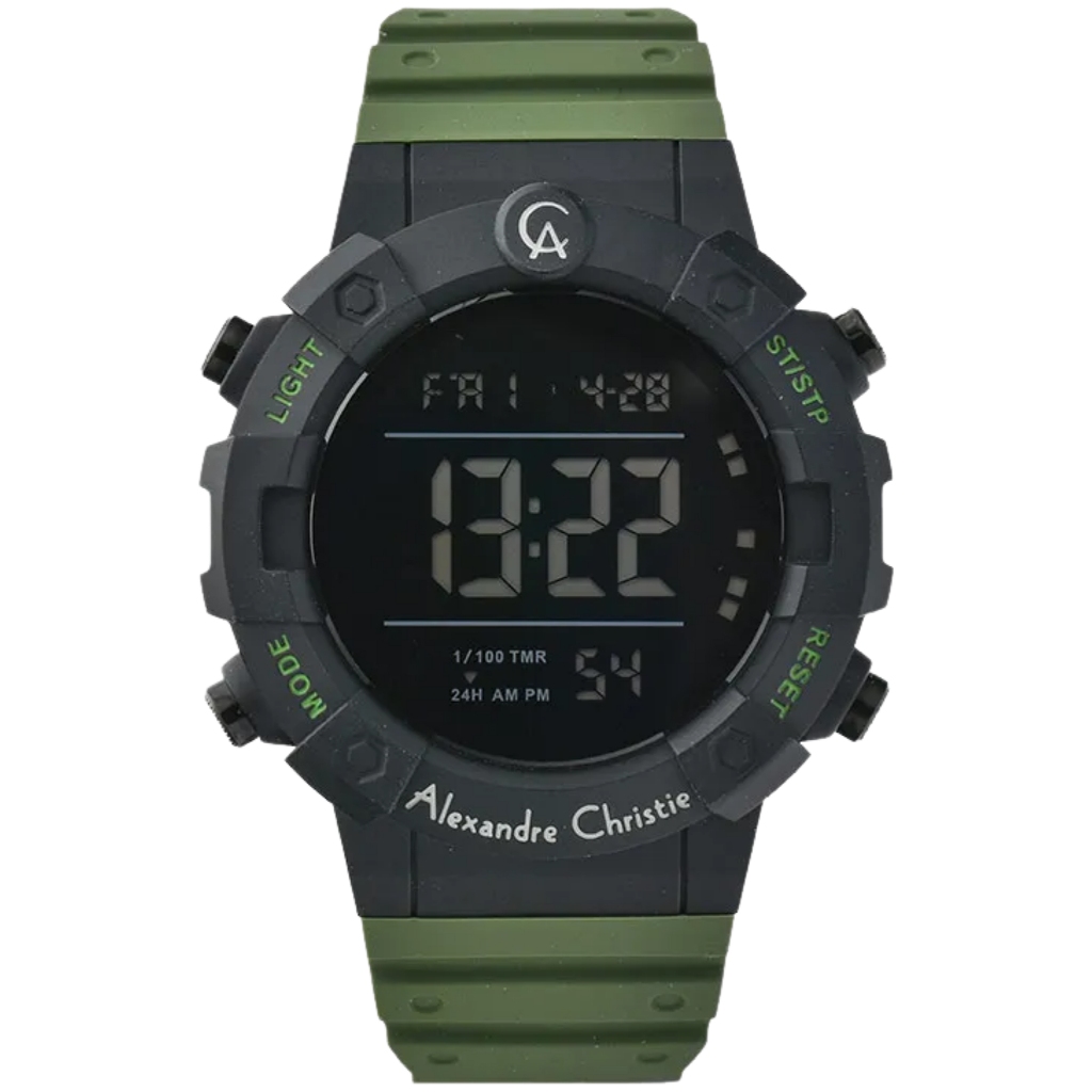 Galery Jam Tangan Alexandre Christie AC 9388 MH RIPBAGN Men Digital Dial Green Rubber Strap