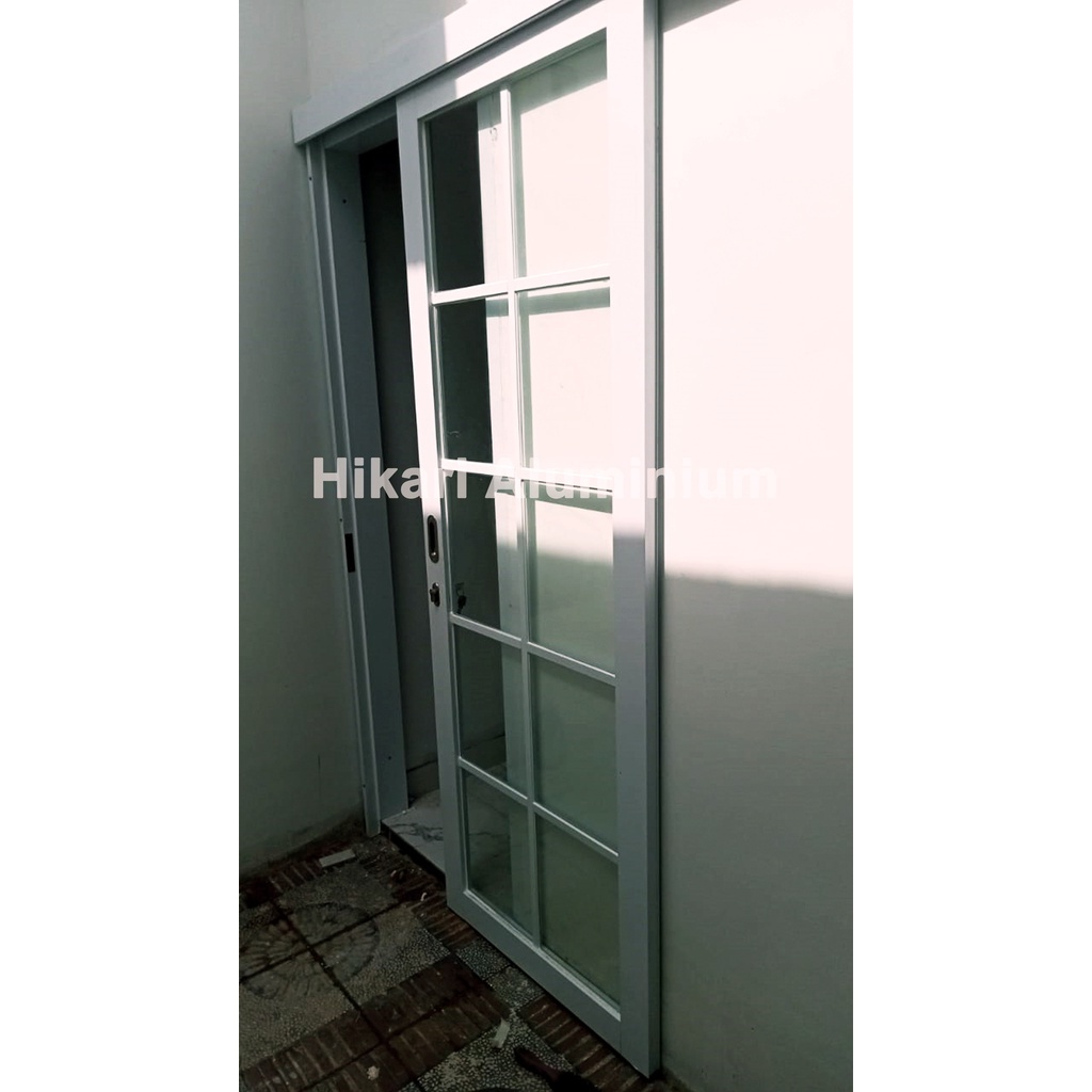 Pintu Geser, Pintu Sliding, T 210 x L90 1 Daun Kusen Aluminium + Ornamen / Panel / Full Kaca