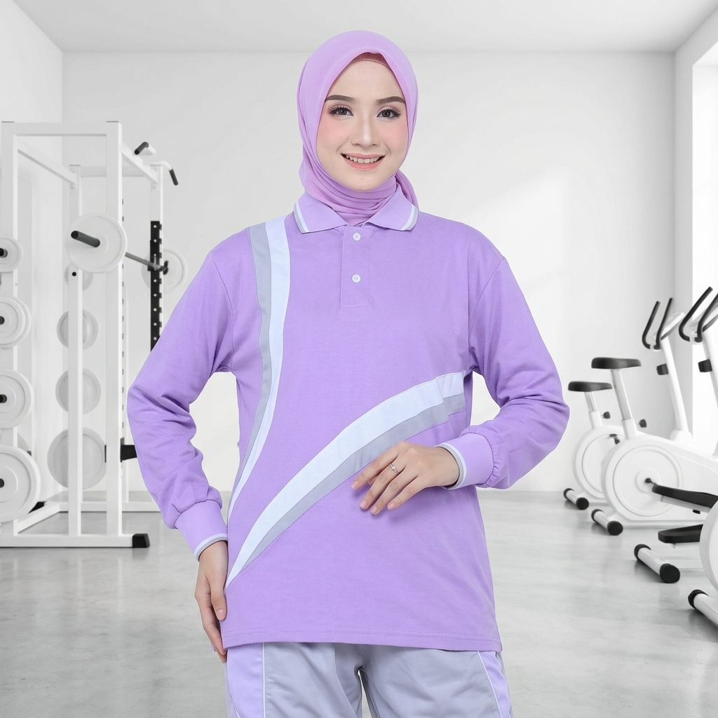 Kaos Olahraga Wanita - Atasan Baju Olahraga Senam Lengan Panjang Katun Menyerap keringat