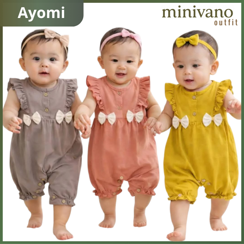 Ayomi Baju Anak Overall Pita - Baju Jumper Bayi Cewek Lucu - Motif Polos Pita