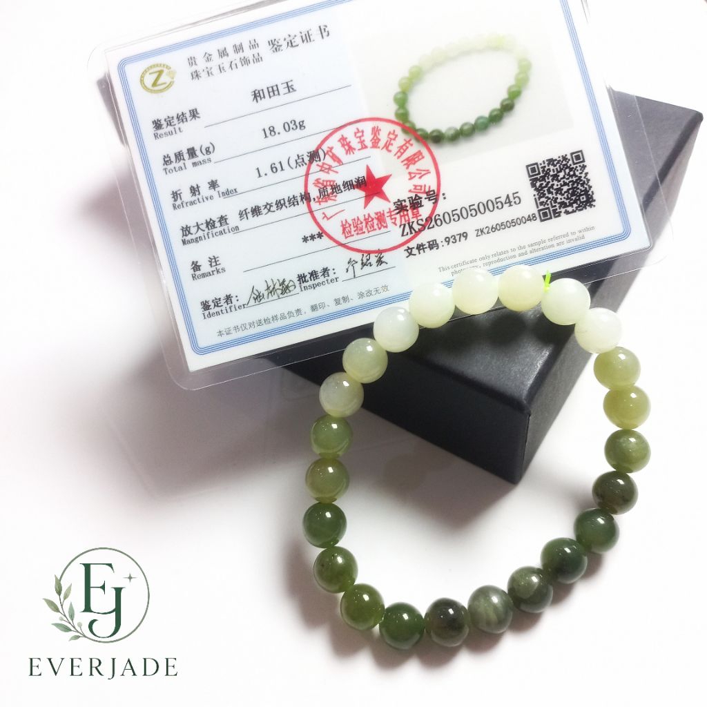 Gelang Beads Giok Hetian Asli Natural Jade include Sertifikat