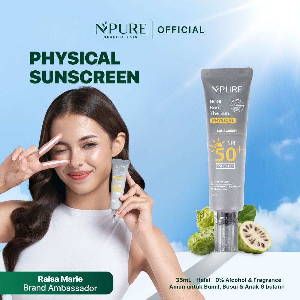 [Raisa Maries's Pick] NPURE Physical Sunscreen Noni Beat The Sun SPF 50+ PA ++++ Perlindungan Sinar Matahari Optimal untuk Kulit Anda
