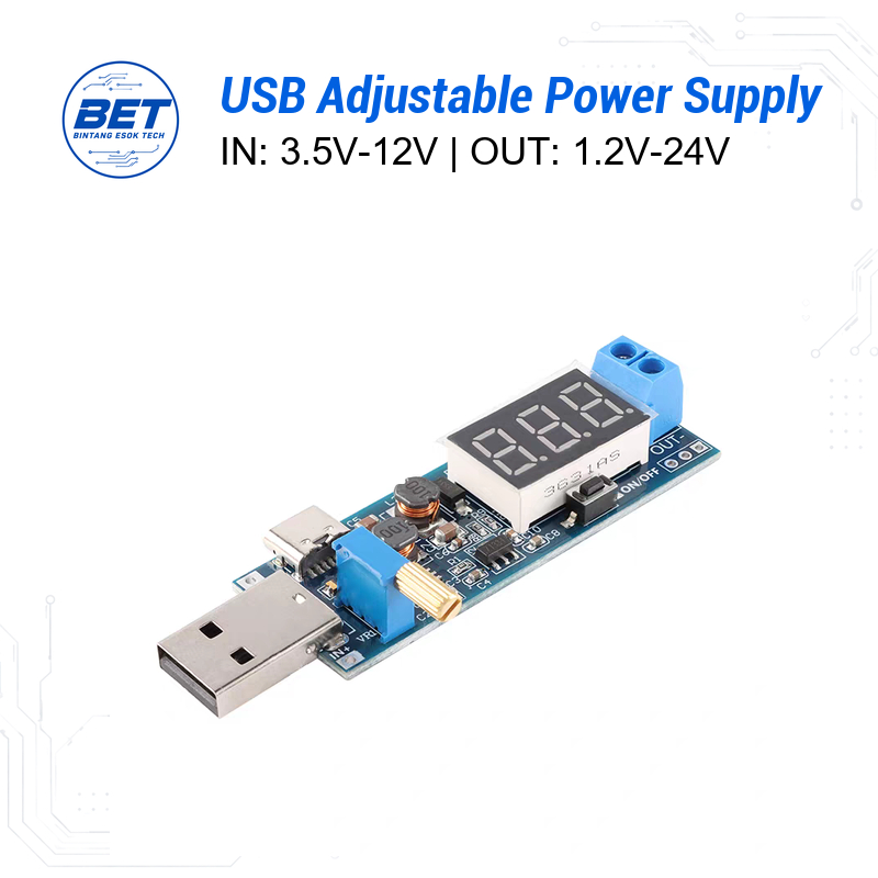 USB Adjustable Power Supply Step Up dengan Display Digital
