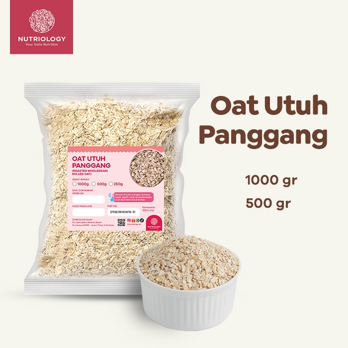 Rolled Oat panggang 500 gr roasted oatmeal wholegrain Gandum Utuh Kasar Natural Premium Alami