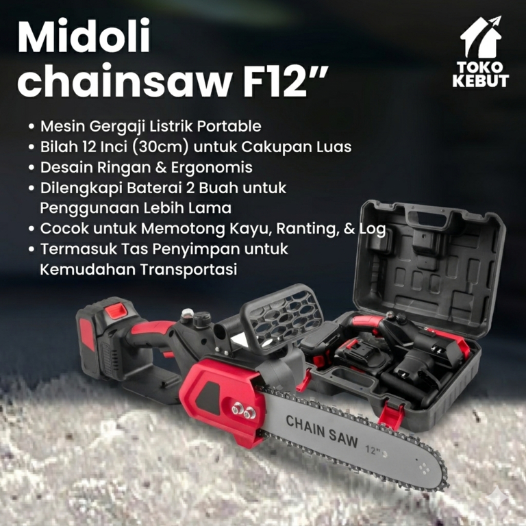 Midoli Gergaji Mesin Kayu Cordless F12 inch Tanpa Kabel Praktis