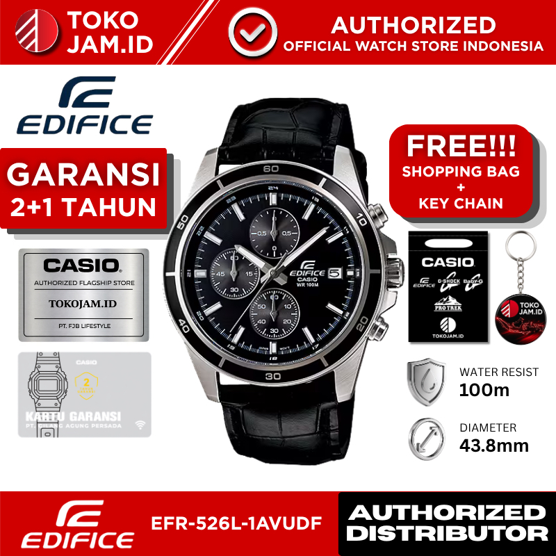 Casio Edifice EFR-526L-1AVUDF Chronograph Analog Black Dial Leather Strap Stainless Steel Water Resi