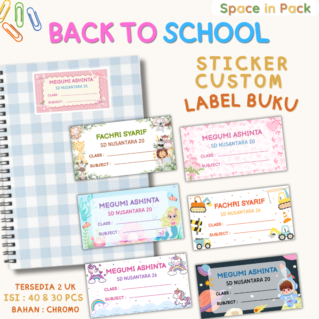 44 Pcs Sticker Nama Buku Tulis / Sticker Label Nama Custom Aesthetic / Sticker Nama Custom Buku Pela