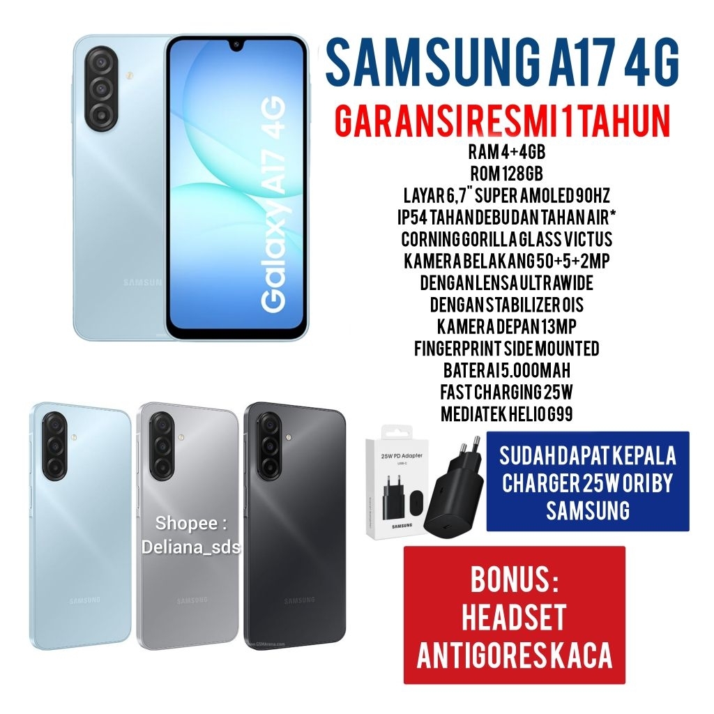Samsung A17 4/128 4+4/128 8/128 Garansi Resmi 1 Tahun Samsung A17 4+4/128 Samsung A17 8/128 Samsung 