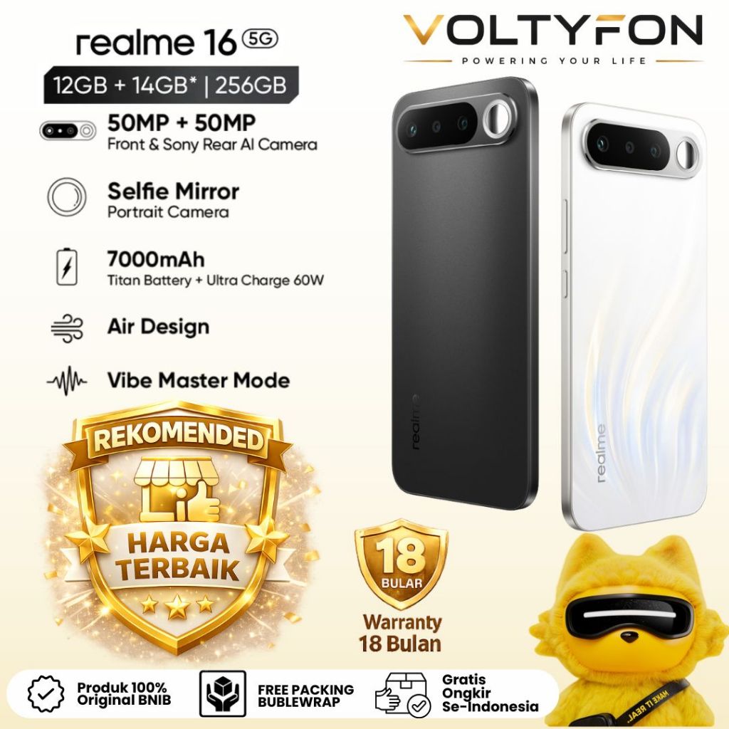 voltyfon [NEW LAUNCH] realme 16 5G segel new HP rekomendasi photography Sony AI Camera 12GB/256GB