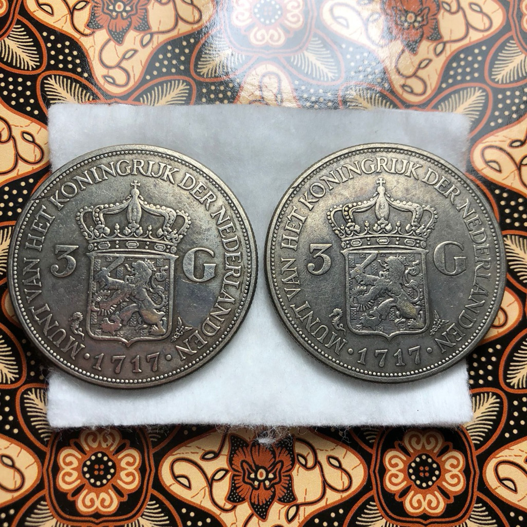 2Pcs Koin Willem 3G Tahun 1717 Silver Samping Garis