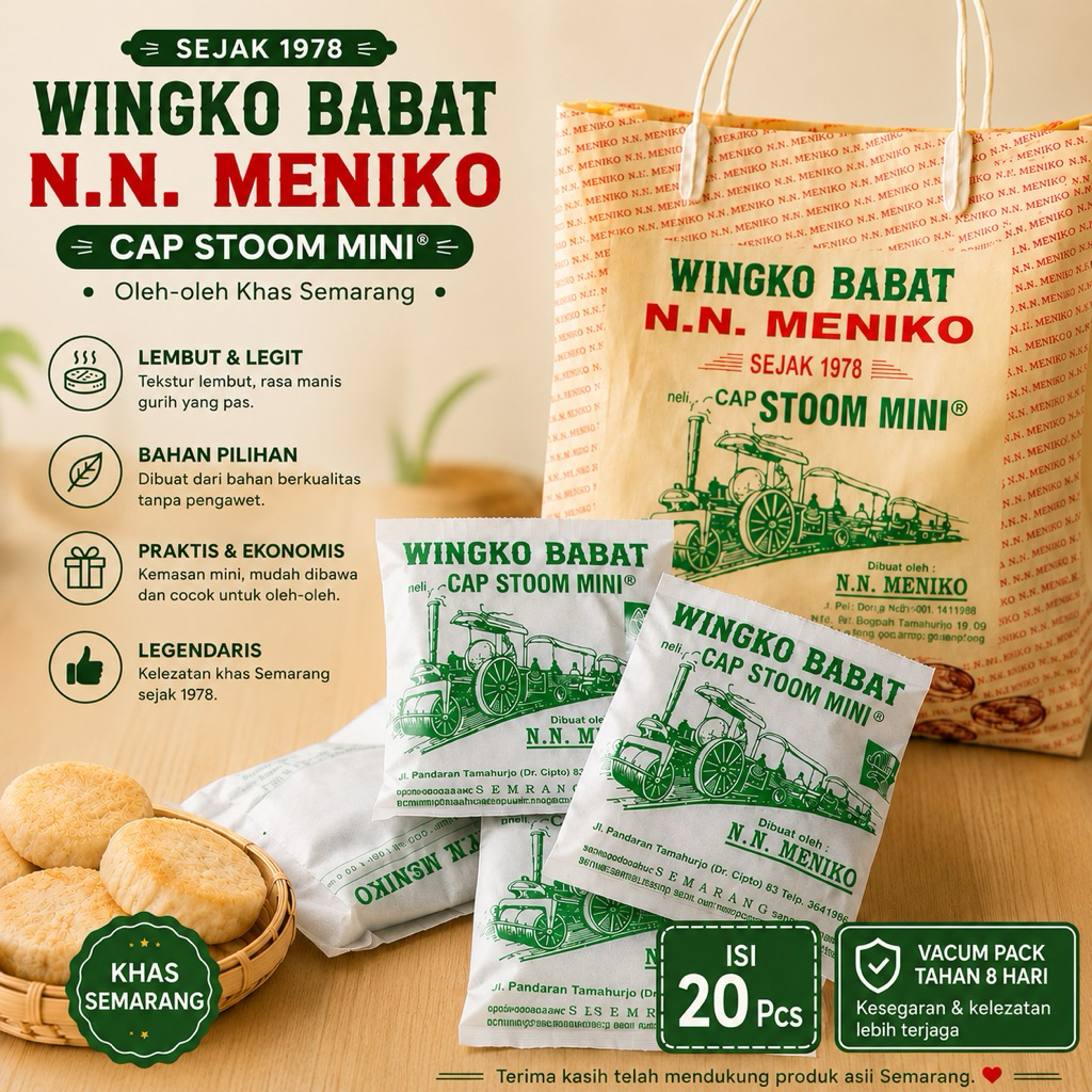 Wingko Babat N.N. Meniko Cap Stoom Mini Asli Isi 20 (Vacum)