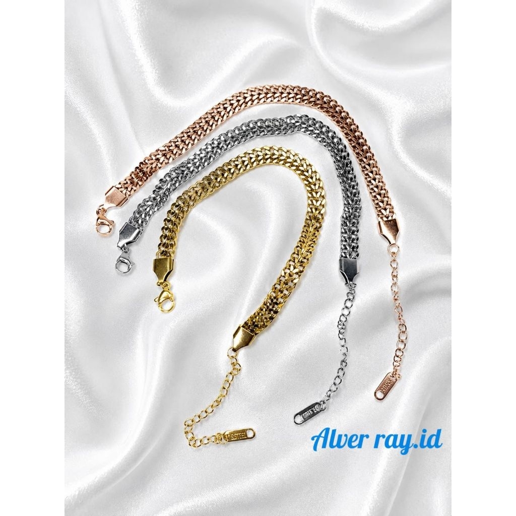 A-R gelang tangan titanium motif sisik naga pria/wanita anti luntur