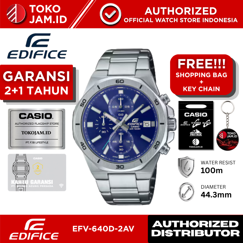 Casio Edifice EFV-640D-2AVUDF Analog Chronograph Blue Dial Stainless Steel Bracelet Sport Elegant Wa
