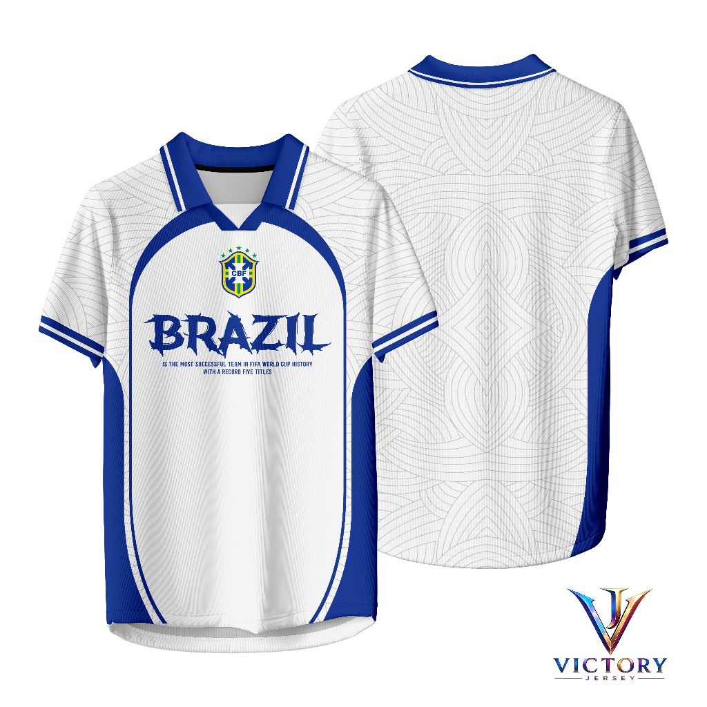 Jersey Bola BRAZIL PUTIH  Full Print Drifit Premium Jersey Fantasy Arsenal Dewasa