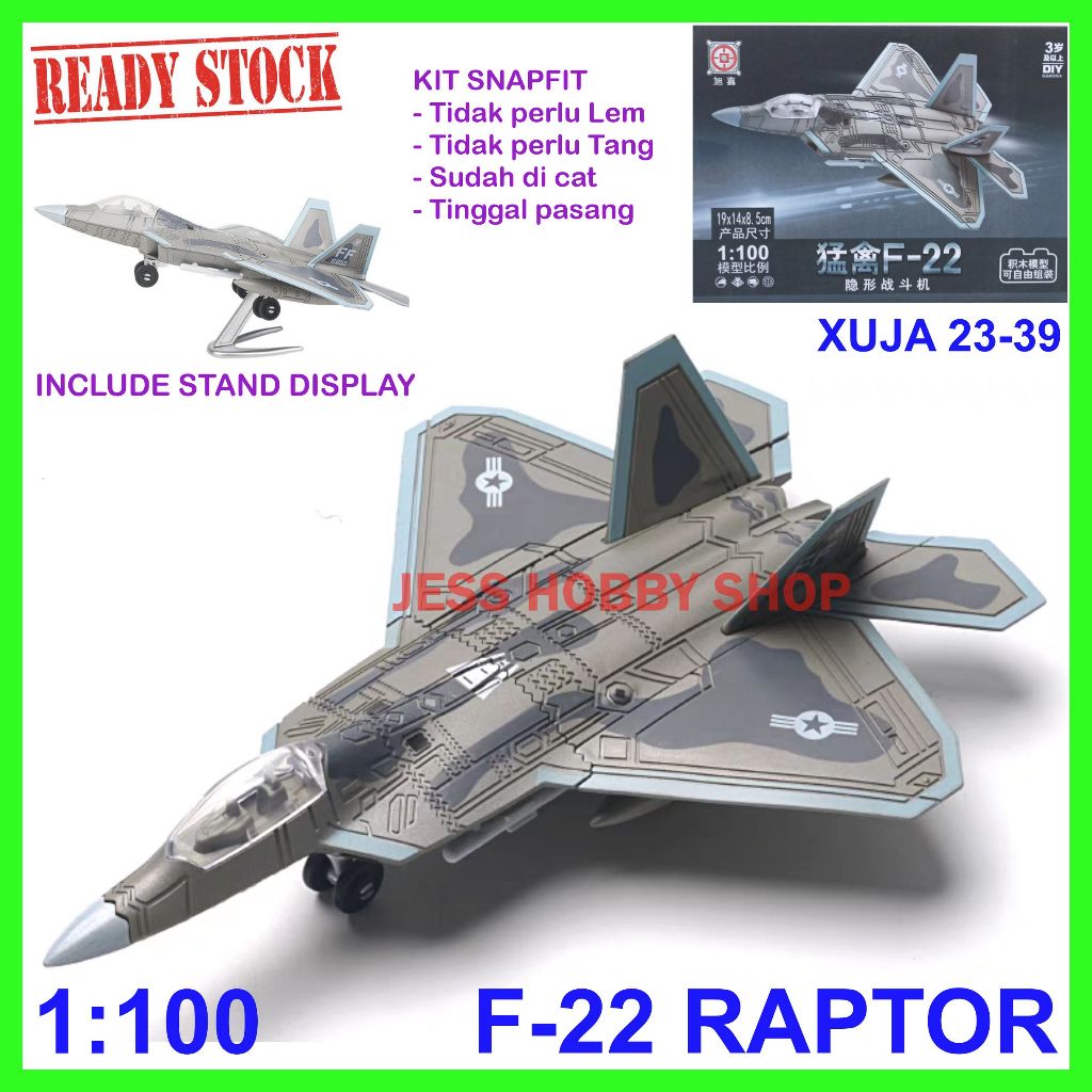 Model Kit XUJA 1/100 Pesawat Siluman F-22 Raptor F22 dan lainnya Mainan Anak Mokit Diecast Militer