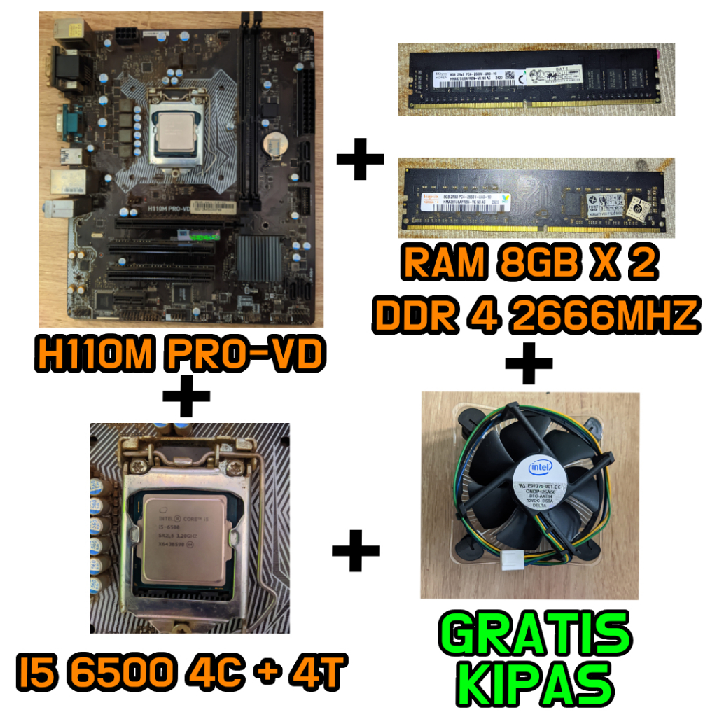 Motherboard H110M PRO-VD + i5 6500 + RAM 8gb x 2 DDR 4 2666mhz