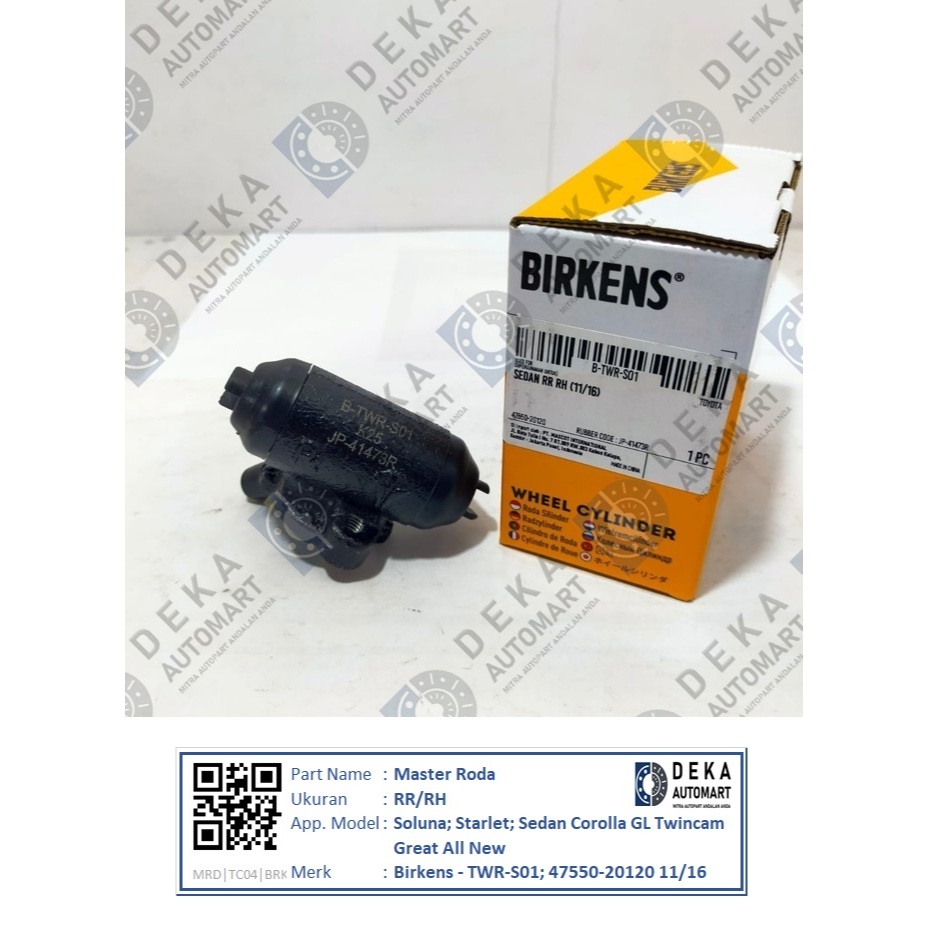 Master Roda Birkens RR/RH untuk Soluna; Starlet; Sedan Corolla GL Twincam Great All New (TWR-S01; 47