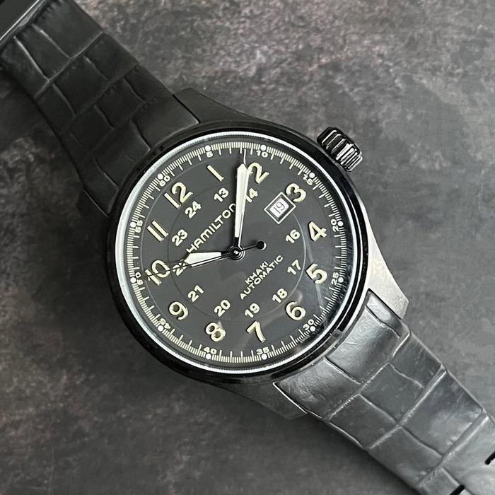 HAMILTON Khaki Field Mechanical Auto 38 Original Swiss Made Watch Black White Leather Nato King H694