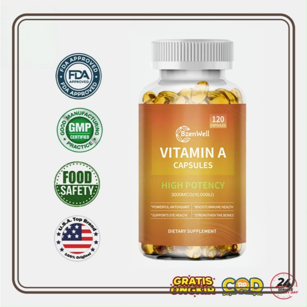 Bzenwell  Suplemen Vitamin A Berpotensi Tinggi 3000mcg (10.000 IU) dari