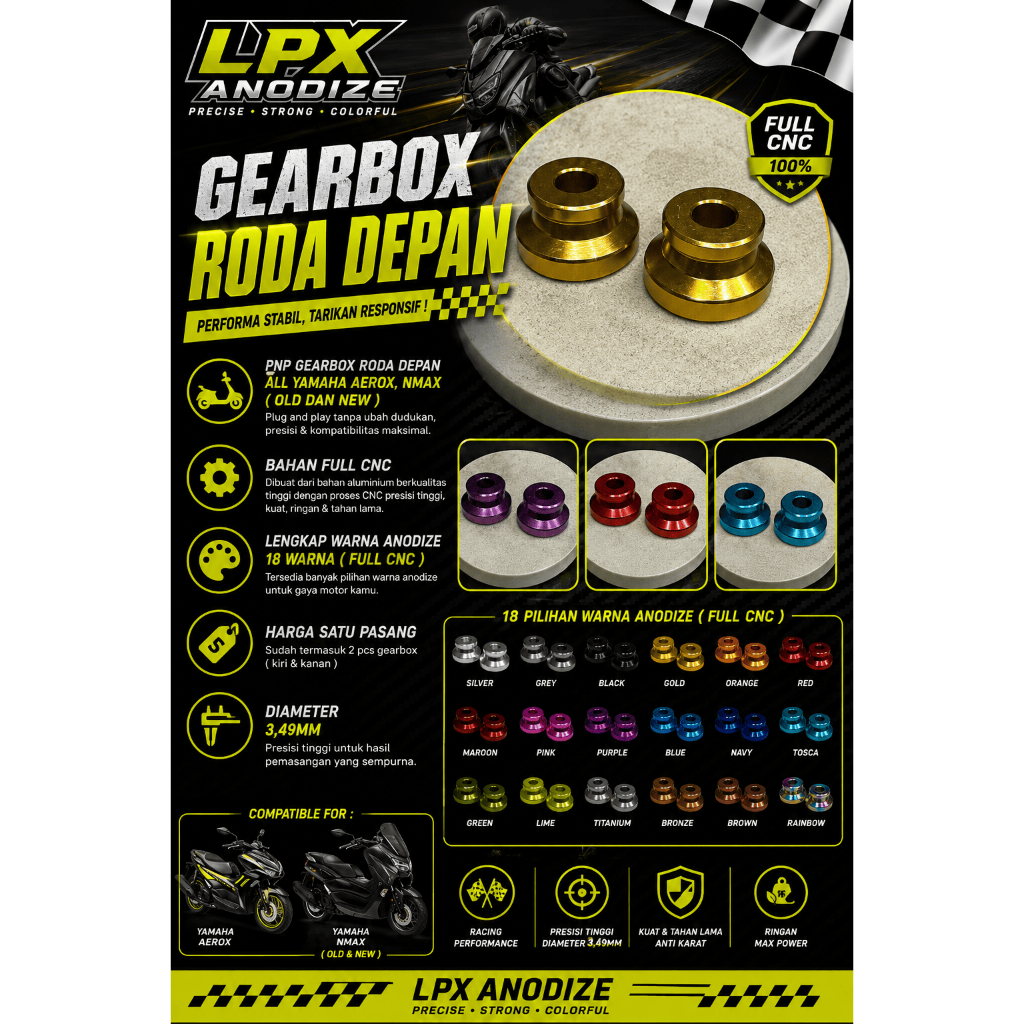 BOSHING RODA DEPAN GEAR BOX RODA DEPAN ALL YAMAHA NMAX AEROX ALUMUNIUM CNC