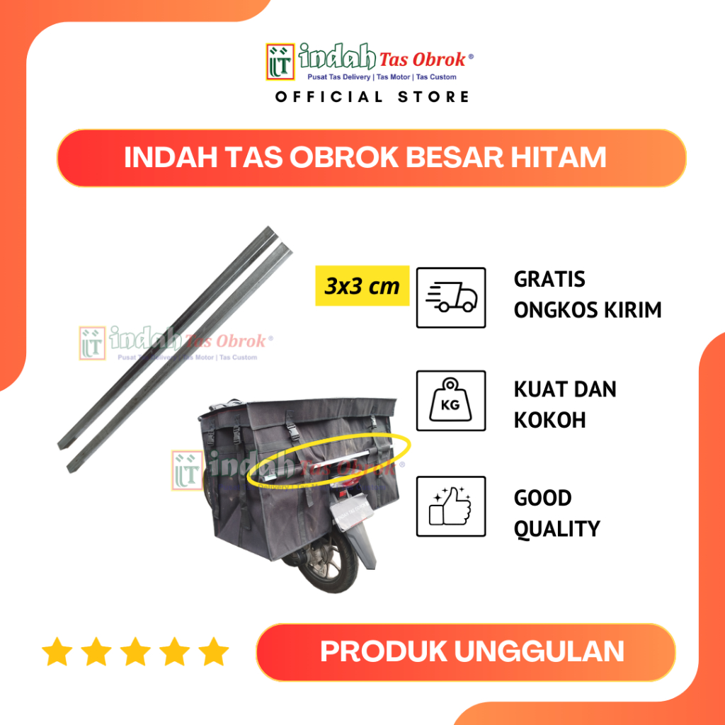 INDAH Tas Obrok - TONGKAT BESI PENYANGGA TONGKAT TAS OBROK MOTOR TAS KURIR TAS POS MOTOR SADDLE BAG