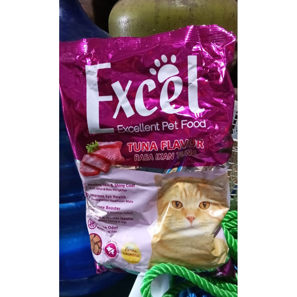 makanan kucing exsel rasa ikan tuna,kulit sehat dan bulu mengkilap isi 500grm