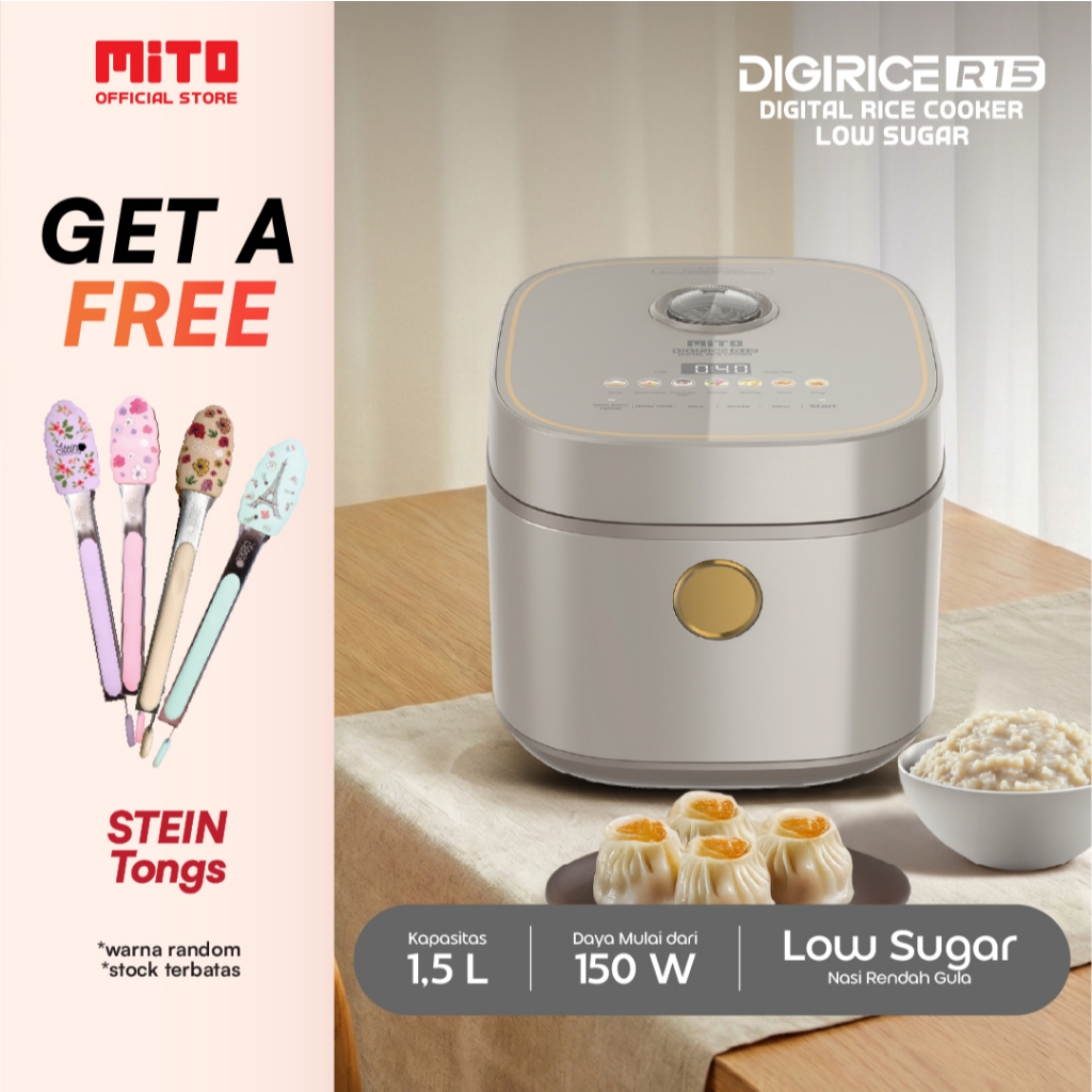 MITO Digital Rice Cooker 1.5 Liter R15 - Rice Cooker Low Sugar dengan 8 Menu Preset, Inner Pot Anti 