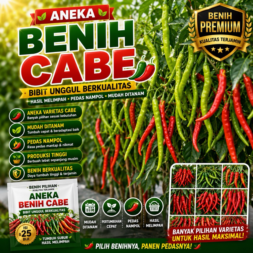 Bibit Cabe Konsumsi Benih Sayuran Cabai Rawit Merah Setan Sayur Unggul Cabe Setan ORI 212 Besar Hija