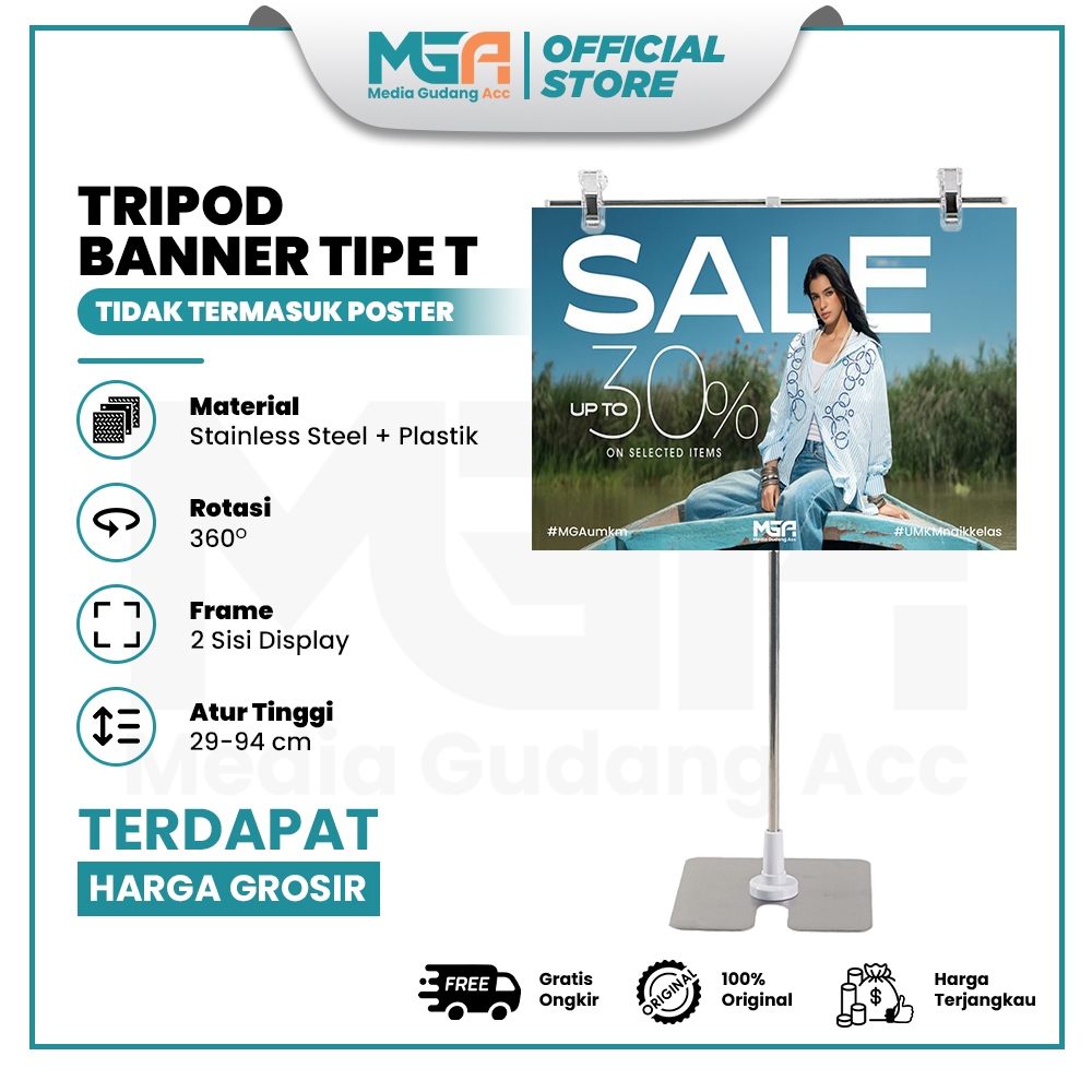 Tripod Banner T Meja / Stand Banner Display Meja / Standing Poster Jepit