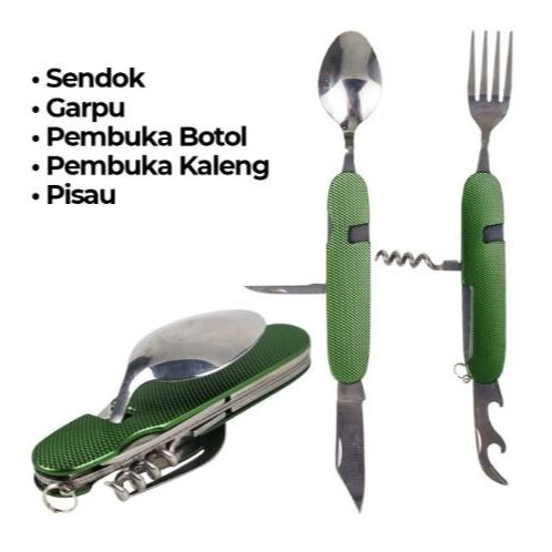Eiger Aoki - Sendok Lipat Plus Garpu Pisau Swiss 6 In 1 Alat Makan