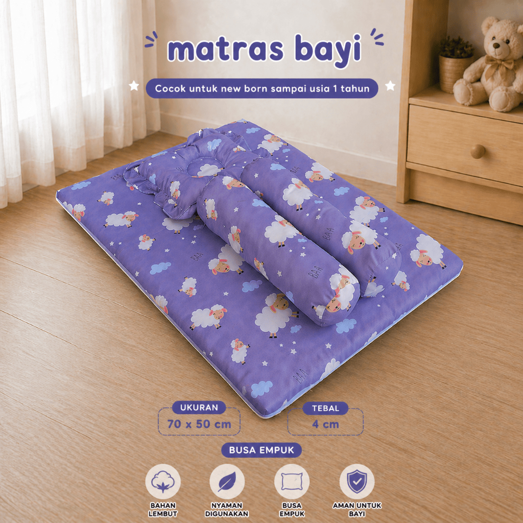 kasur matras bayi set bantal peyang bayi dan 2 guling / kasur bayi alas tidur bayi