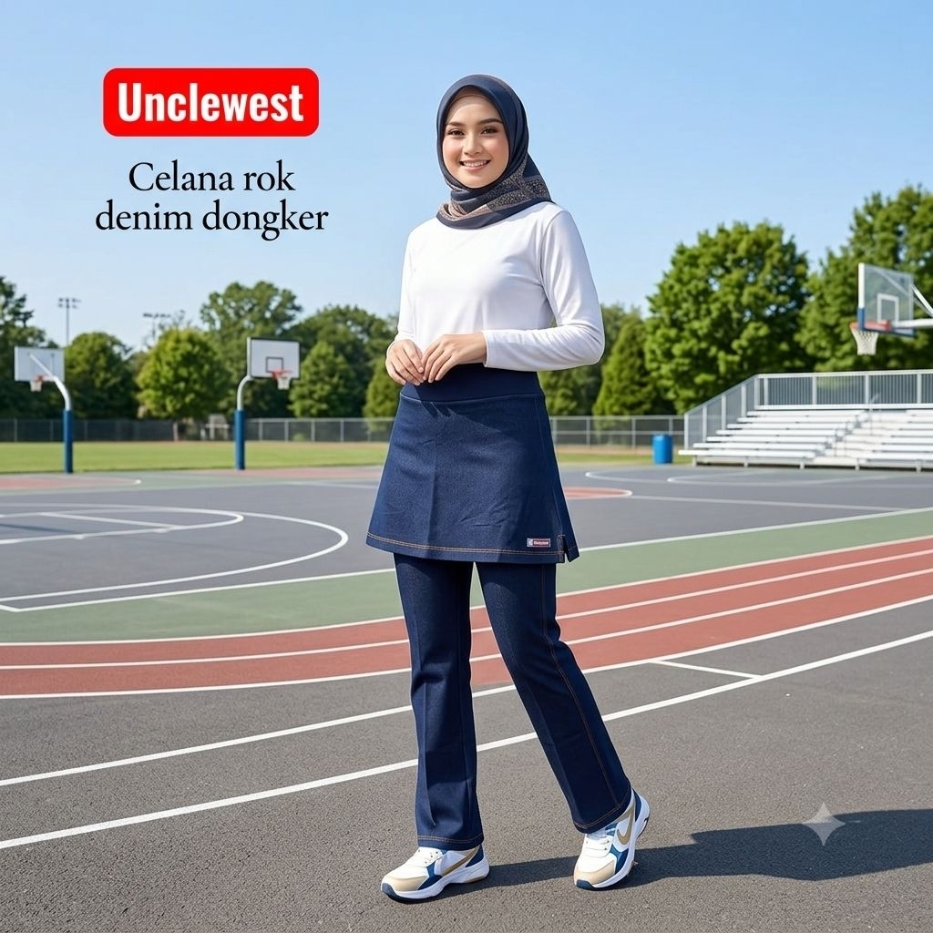 unclewest celana senam rok sambung  denim spandek