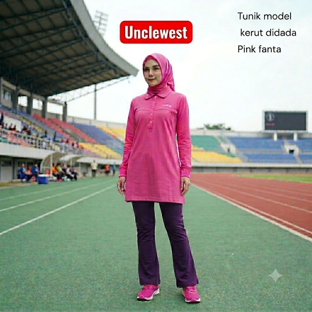 unclewest atasan kaos tunik panjang wanita model kerut di dada