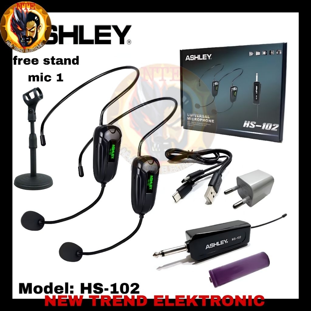 Mic Wireless Ashley HS-102 Original Mic Bando Ashley HS102 Microphone Headset