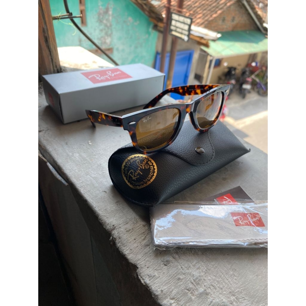 kacamata ray-ban wayfarer tortoise kaca coklat siz 50