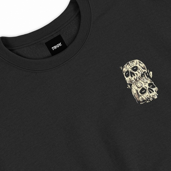 Troy Company Sweater Pria Hitam - Skull Pile Sweater Sweatshirt Crewneck Black SWD 2187