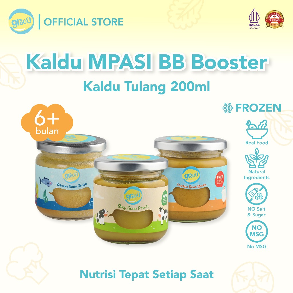 Grouu - Kaldu Tulang / Bone Broth MPASI - BB Booster Bayi Anak (Kaldu Tulang Ayam, Sapi, Salmon | Ch