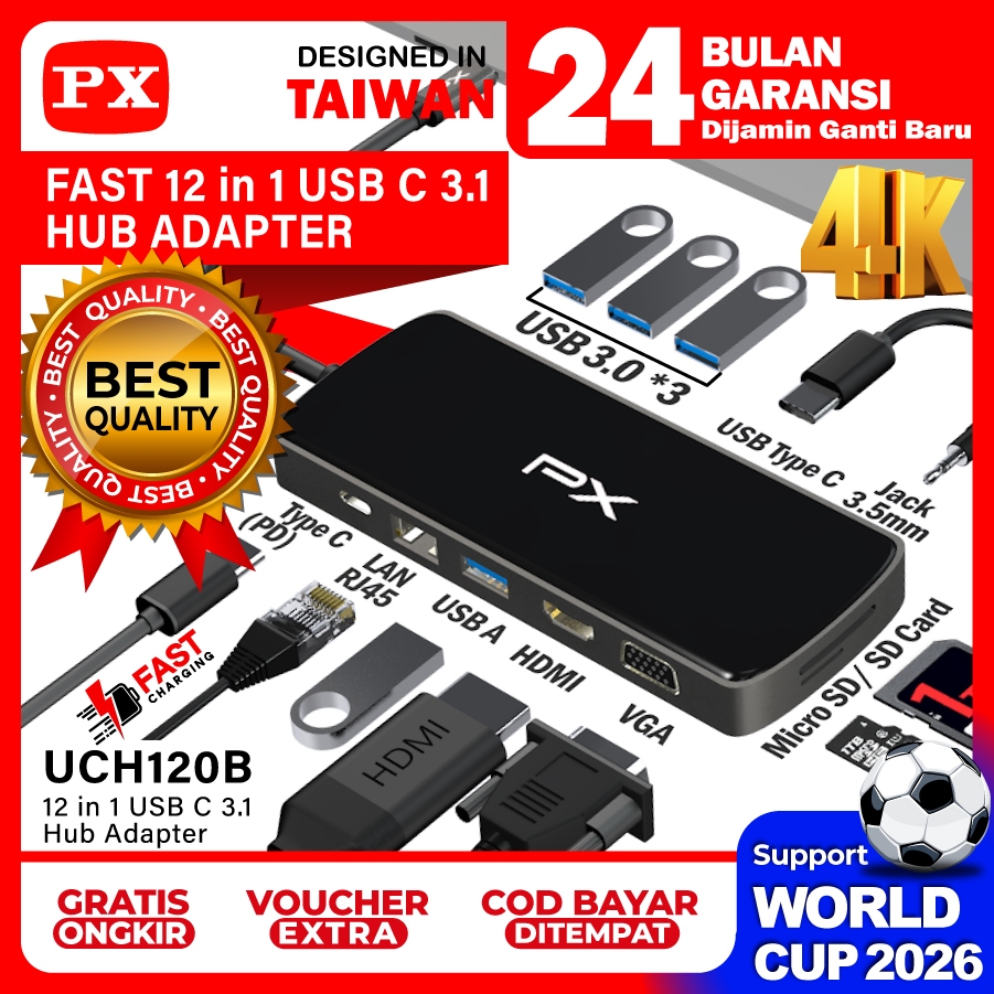 Type C 3.1 Hub Converter to HDMI USB 3.0 SD TF 12 in 1 PX UCH120B