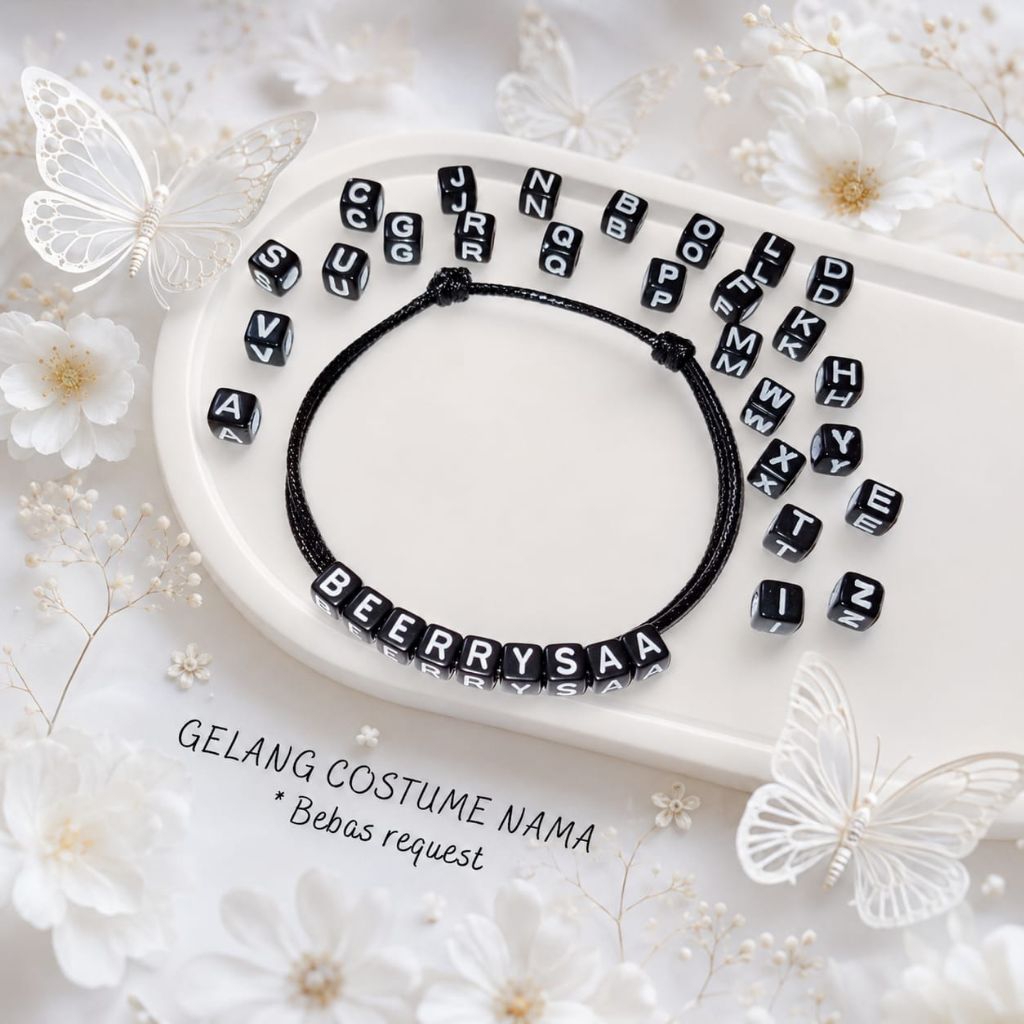 ( Beerrysaa ) gelang costume nama adjustable Bebas Request Nama Kotak Dadu hitam Gelang inisial huru