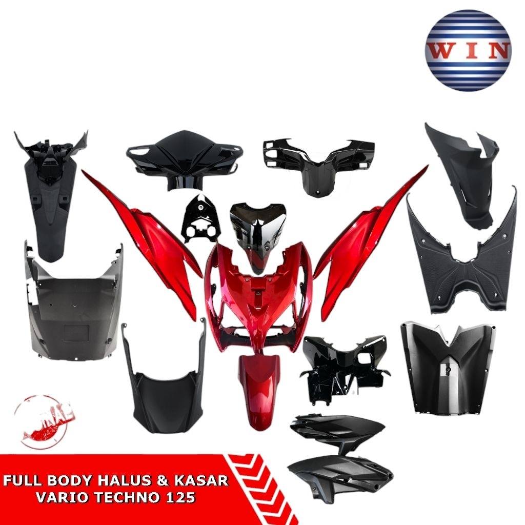 Full Set Body Bodi Halus Dan Kasar Vario Techno 125 Fi Bohlam Kzr Hitam Putih Merah 2012 2013