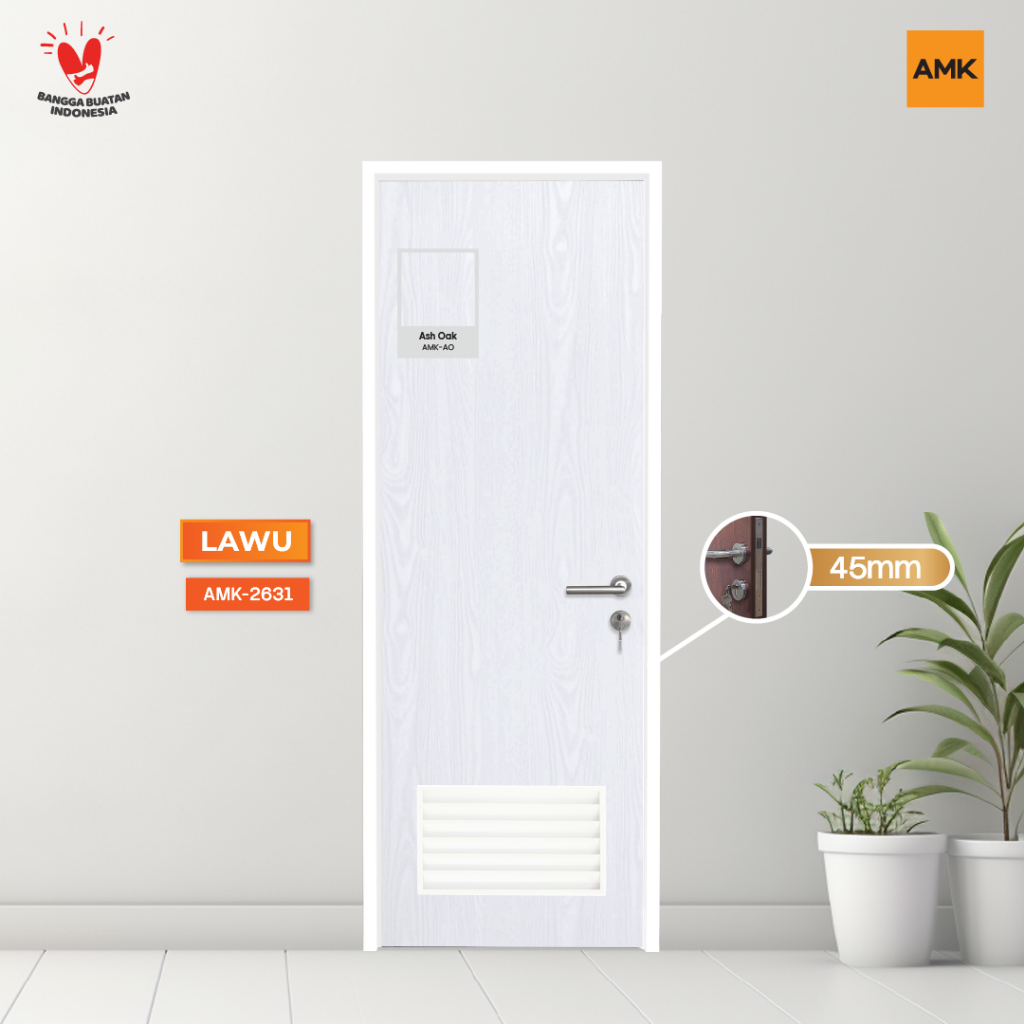 AMK Pintu Toilet Aluminium Lawu 45 Ash Oak, Louvre ventilasi