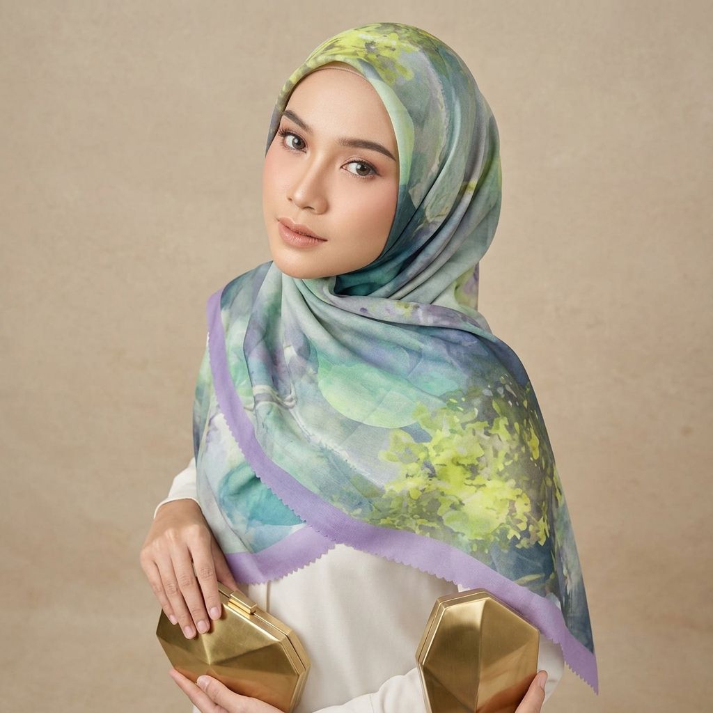 HIJAB VOAL MOTIF BUNGA LILAC SERIES/HIJAB PATTERN BEST SELLER KODE 67GN/DENAY MOTIF TERBARU