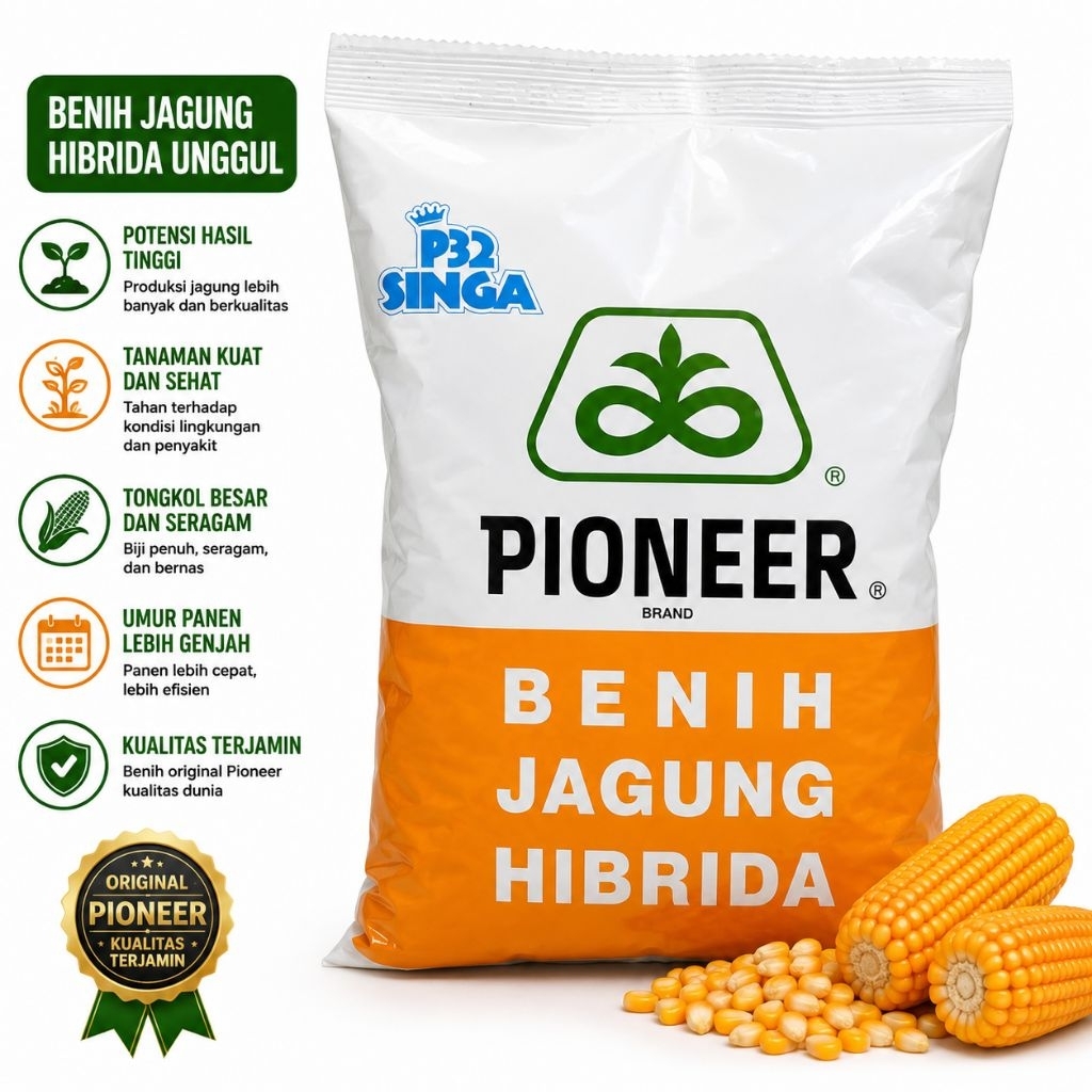 BENIH JAGUNG PIONEER P32 KEMASAN 1KG//BIBIT JAGUNG HIBRIDA PIONER P32 SINGA ORIGINAL/HASIL PANEN TIN