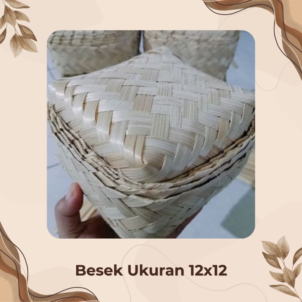 Besek Bambu 12x12 Eceran Satuan Sepasang Kotak Kue Snack Wadah Souvenir Mini Tempat Telur